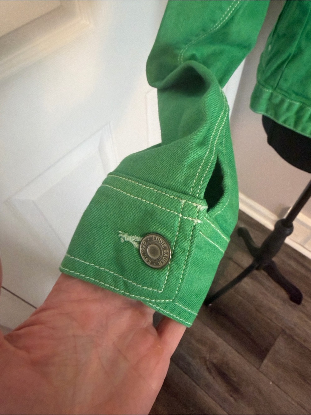 Eddie Bauer Green Denim Jacket - Button-Front Casual Jean Jacket - Picture 4 of 7